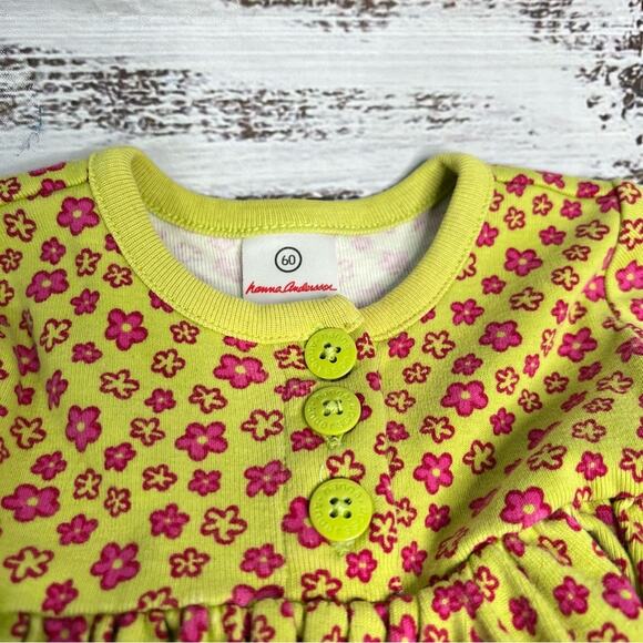 Hanna Andersson 60 3-6 Months Dress Green Pink Floral Disty Floral Long Sleeve - Picture 5 of 9